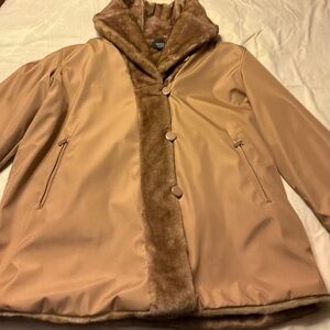 Dennis Basso Camel Teddy Jacket with Faux Fur Trim